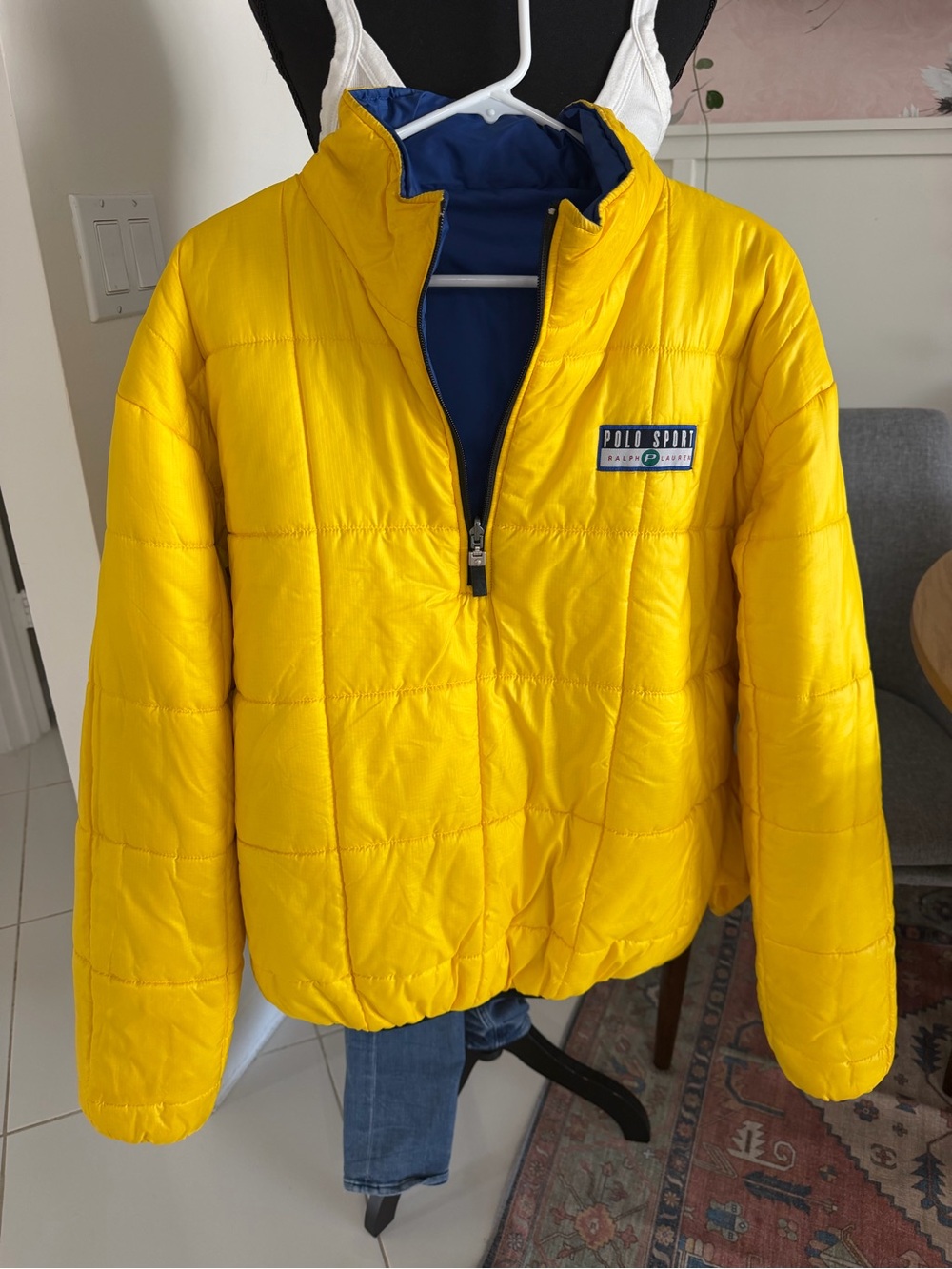 Vintage Polo Sport Ralph Lauren Puffer Jacket Reversible Yellow/blue Men Size XL